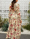 Floral Frill Trim Flounce Sleeve Plunge Maxi Dress