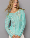 POL Exposed Seam Long Sleeve Lace Knit Top