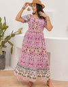 Plus Size Printed Square Neck Ruffle Hem Dress