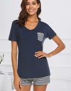 Striped Short Sleeve Top and Shorts Lounge Set