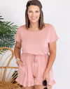 Ruffled Boat Neck Short Sleeve Romper