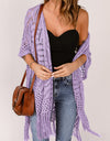 Openwork Open Front Cardigan with Fringes