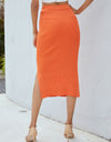 Ribbed Side Slit Midi Skirt
