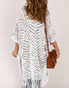 Openwork Open Front Cardigan with Fringes