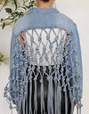 Tie Detail Button Up Denim Jacket with Pockets