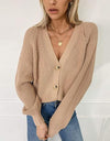 Button Up V-Neck Long Sleeve Cardigan