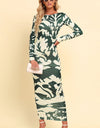 Printed Backless Long Sleeve Maxi Dress