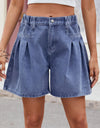 Ruched Half Elastic Waist Denim Shorts
