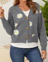 Flower Button Front Dropped Shoulder Cardigan