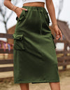 Drawstring Waist Slit Denim Skirt