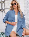 Pocketed Snap Down Dropped Shoulder Denim Shacket