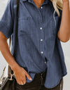 Pocketed Button Up Short Sleeve Denim Shirt