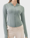 Pocketed Zip Up Hooded Long Sleeve Active Outerwear