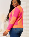 Woven Right Checkered V-Neck Dropped Shoulder Cardigan