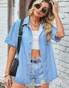 Pocketed Button Up Short Sleeve Denim Shirt