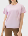 Slit Round Neck Short Sleeve Active T-Shirt