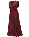 Tied Surplice Cap Sleeve Pleated Dress