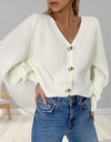 Button Up V-Neck Long Sleeve Cardigan