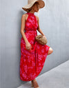 Printed Sleeveless Tie Waist Maxi Dress