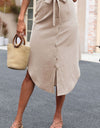 Tie Belt Frill Trim Buttoned Skirt