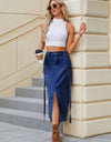 Slit Pocketed High Waist Denim Skirt
