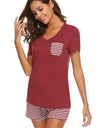 Striped Short Sleeve Top and Shorts Lounge Set
