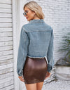 Raw Hem Denim Jacket with Pockets