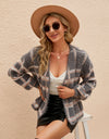 Open Front Plaid Long Sleeve Cardigan