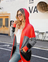 Color Block Open Front Hooded Cardigan