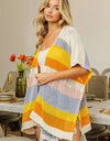 BiBi Openwork Striped Open Front Knit Cardigan