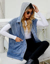 Hooded Sleeveless Denim Top with Pockets