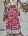 Full Size Tiered Printed Elastic Waist Skirt