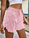 Elastic Waist Raw Hem Denim Shorts