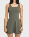 Square Neck Sports Tank Dress with Full Coverage Bottoms
