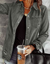 Distressed Raw Hem Snap Down Denim Jacket