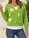 Flower Button Front Dropped Shoulder Cardigan