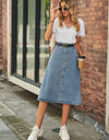 Button Front A-Line Denim Skirt