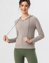Drawstring Zip Up Hooded Active Outerwear