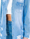 American Bazi Frayed Hem Distressed Denim Shirt Jacket