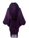 Fringe Detail Long Sleeve Ribbed Poncho