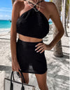 Tied Top and Drawstring Mini Skirt Set