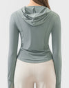Pocketed Zip Up Hooded Long Sleeve Active Outerwear