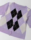 Argyle Round Neck Ribbed Trim Cardigan
