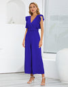 Ruffled Surplice Cap Sleeve Jumpsuit