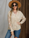 Eyelet Button Up Lantern Sleeve Cardigan