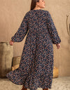 Plus Size Printed V-Neck Balloon Sleeve Dress