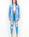 American Bazi Frayed Hem Distressed Denim Shirt Jacket