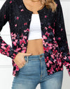 Woven Right Floral Button Front Round Neck Cardigan