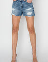 RISEN Stepped Waist Frayed Denim Shorts