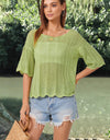 Openwork Round Neck Half Sleeve Knit Top